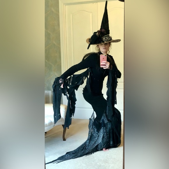 Elf victorian hat Black velvet & ted marabou feather trim Artisan one of - Picture 14 of 16